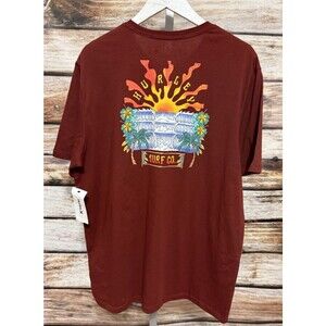 Hurley Men's T-Shirt Size Large Burgundy Everyday Tee Sun Waves New with Tags